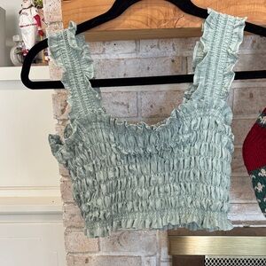 Hill House Smocked Ruffle Strap Top - Green
